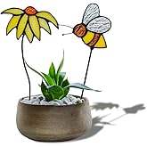 EPOGIFTS Sun Flower Decor Stained Glass Suncatcher,Bee Decor Stained Glass Plant Stake Insert in Pots Suncatcher,Vase Decor,Sun Flower Gifts for Women,Bee Gift for Mom Grandma Aunt Nana