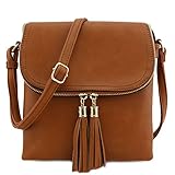 Flap Top Double Compartment Crossbody Bag with Tassel Accent