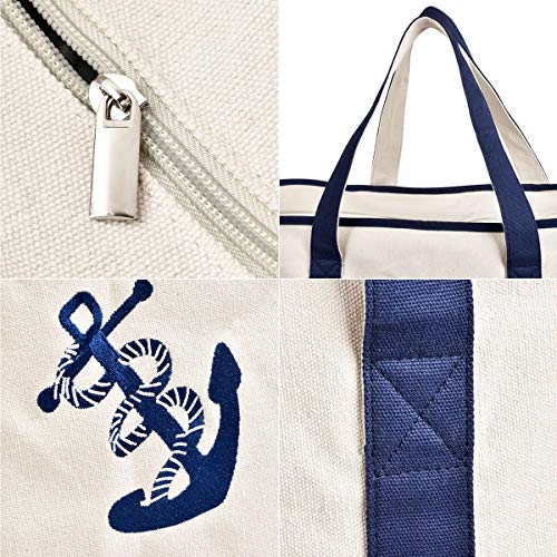 TBF Sturdy Canvas Tote Bags With Front Pocket - Men, Women Beach Boat Bags (Natural