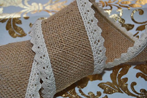 Ribbon QueenNatural Vintage FRENCH Lace, Wedding Bridal Burlap Wire WIRED Edged Hessian Jute Ribbon 70mm. This is the lace trimmed ribbon on the UK market.