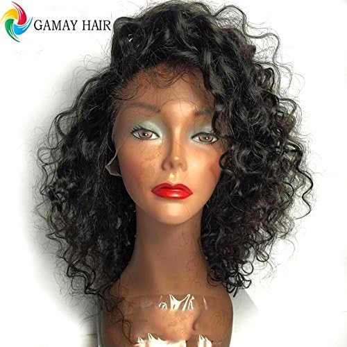 GAMAY HAIR 200%-280% Density Pre Plucked 360 Lace Frontal Wig Curly Hair Brazilain Virgin Human Hair 360 Lace Wigs Glueless Lace Front Wigs with Baby Hair for Black Women(10 inch with 200% density)