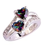 Emsione 925 Sterling Silver Plated Created Heart Ruby Spinel&Topaz Womens Promise Ring