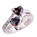 Emsione Vintage 925 Sterling Silver Plated CZ Double Heart Created Sapphire & Topaz Love Wedding Promise Ring