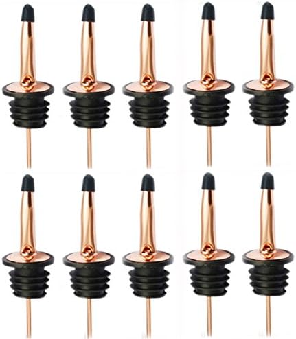 Aissy Pourers,10 Pieces Stainless Steel Liquor Spirit Bottle Speed Pourers with Rubber Dust Caps for Wine,Juices,Acidic Drinks,Oil,Syrups,Vinegar,Spirits Rose Gold+Black