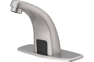 Bathfinesse Touchless Bathroom Faucet, Commercial Auto Motion Sensor Sink Faucet, Battery or Plug-in Powered, Hot & Cold Mixer Control, Brushed Nickel