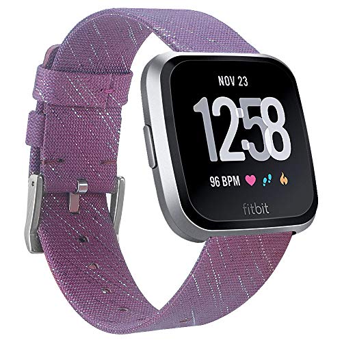 QIBOX Bands Compatible Fitbit Versa, Woven Fabric Wrist Strap Watch Special Edition Replacement Bands Classic Square Stainless Steel Buckle Compatible Fitbit Versa Smart Watch