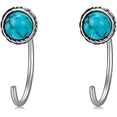 BETHZA Turquoise Half Hoops Earrings 925 Sterling Silver Natural Round Turquoise Small Huggie Hoop Earrings Tiny Hoop Stud Earrings Jewelry Gifts for Women