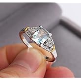 WDIYIEETN Vintage Women Aquamarine Gemstone Ring 14k White Gold Plated Blue CZ Crystal Wedding Bridal Band Ring