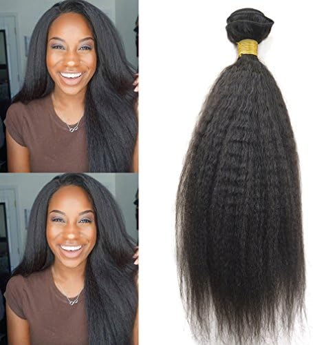 Babe Hair 100% Remy Hair Extension Kinky Straight Human Hair 1 Bundle Malaysian Italian Coarse Yaki Virgin Hair Weave Black (14 inch, #1B)