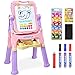 Amagoing Easel for Kids, Large Size 4 in 1 Standing Toddler Art Easel Double Sided Quick Flip & Height Adjustable Children Drawing Board with Paper Clips, Pink