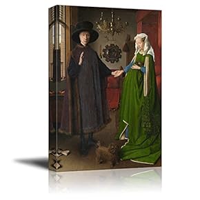 The Arnolfini Portrait by Jan Van Eyck Famous Fine Art Reproduction World Famous Painting Replica on ped Print Wood Framed - Canvas Art Wall Art - 12" x 18"