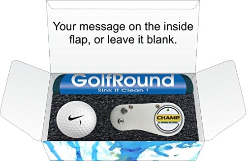 Stylish Golf Gift Set (Short Game Essentials) GolfRound Towel - Nike Golf Ball - FLIX Repair Tool - Golf Greeting Card - Packaging (With Gift Tag)