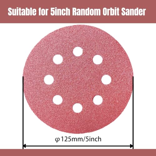 Sandpaper 100 Pieces 5 Inch with 8 Holes Dustless Hook-and-Loop Circular Sanding Discs Sandpaper Assorted Assortment from 60 to 600 Gritsï¼Ë†60/80/100/120/150/180/240/320/400/600ï¼â€°