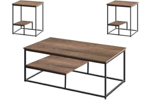 AZL1 LIFE CONCEPT Coral Flower 3 Pieces Coffee Table Set , End Table,Must-Have Addition to Modern Spaces, Dark Oak