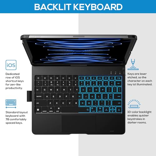 typecase Touch Keyboard Case for iPad Air 11"(M4/M3/M2, 2026/2025/2024) & Pro 11“, Air 5&4 - Multi-Touch Trackpad, 360° Rotatable, 11 Color Backlight, Thin & Light, Black