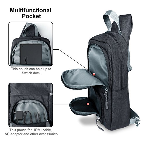 Victoriatourist WANDF Switch Travel Bag, for Nintendo Switch Console, Dock, Joy-Con Grip & Switch Accessories, Protective Storage Sling Backpack Shoulder Bag for Nintendo Switch and iPad (black5008-2)