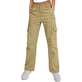 Alfiudad Women's High Waisted Cargo Pants Wide Leg Work Hiking Casual Travel Y2K Streetwear with Pockets Baggy Pants