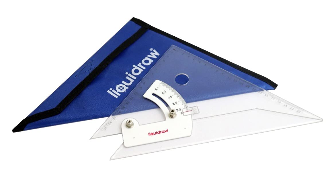 Liquidraw Adjustable Set Square 25 cm / 10" | Clear Acrylic Triangle Ruler with Bevel Edge | Precision Angle & Layout Tool for Woodworking, Drafting & Construction | Storage Pouch Included