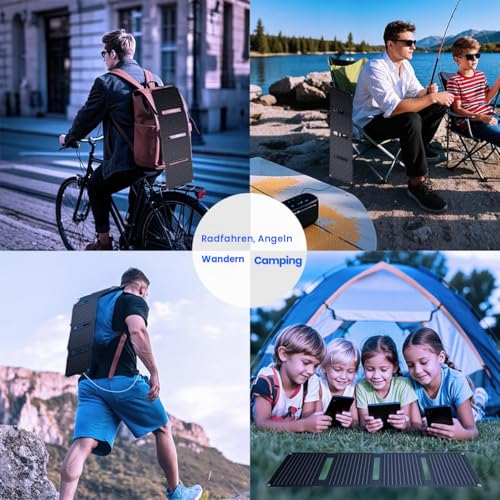 FlexSolar Portable Foldable Solar Panel with 30W QC3.0 18W USB-A USB-C Waterproof IP67 Fast Charging for Mobile Phones, Tablets, Power Bank, Camera, Flashlight for Camping and Hiking