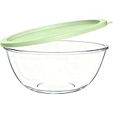 Yuixoseu 4.7 Qt Extra Large Glass Mixing Bowls, Clear Glass Bowl with Lid, Big Salad Bowl for Salad Fruit Bread Storage