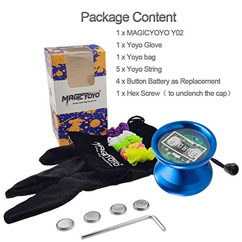 YOSTAR Professional YoYo, MAGICYOYO Y02 Unresponsive Yoyo Pro Light Up Yoyos for Kids, + 5 Strings + Bag + Glove (Blue with Green Light) - Thumbnail 5