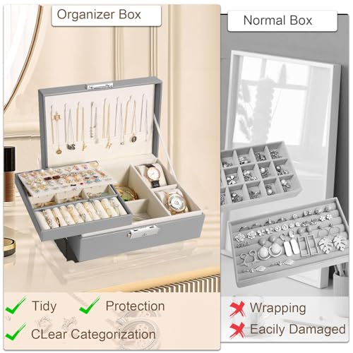 NUZEKY Jewelry Box Organizer for Women Girls, 2 Layer Jewelry Organizer