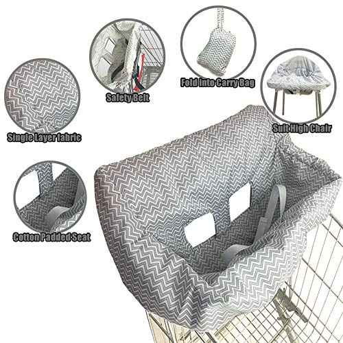 Portable Shopping Cart Seat Cover | High Chair and Grocery Cart Covers for Babies, Kids, Infants & Toddlers ✮ 2-in-1 Design ✮ Includes Free Carry Bag ✮ (Simple Gray Chevron) - Thumbnail 5