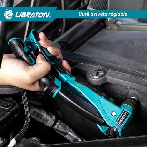 LIBRATON Heavy Duty Rivet Pliers, Pop Rivet Pliers, Professional Manual Riveter Riveting Tool with 160 Rivets, Includes 4 Tips, 4 Interchangeable Nozzles Without Tools, for Repair