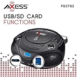 AXESS PB2703 Portable MP3/CD Boombox with AM/FM Stereo, USB, SD, MMC (Black)