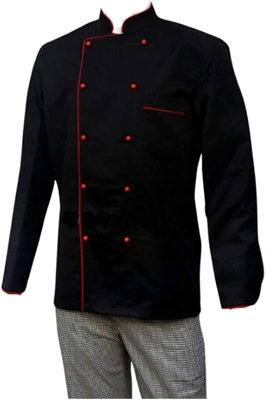 Chefs World Uniforms Chefs Coat (Black) with Red Piping for Men and