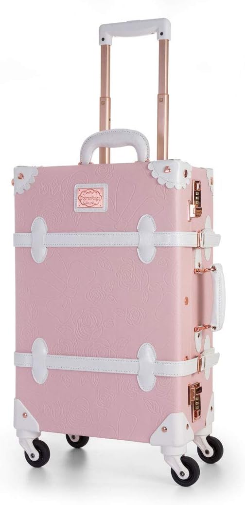 UNIWALKER Travel Floral Suitcases Vintage Cute Luggage for Women (24", Embossed pink)