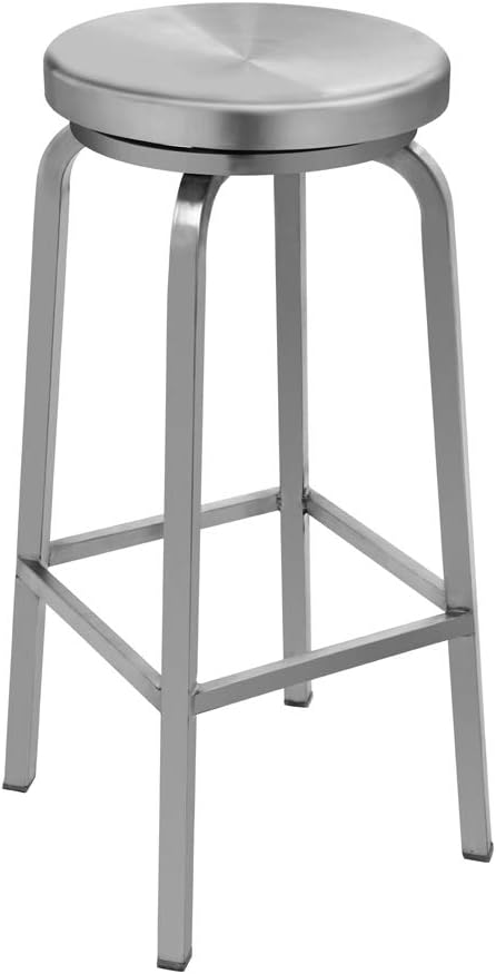 IRICA Stainless Steel Swivel Round Seat Backless Bar Hgt Stool, Satin Brushed Finish, 30 inches Seat Hgt, Commercial Quality, Indoor Porch Use, 1 Pack