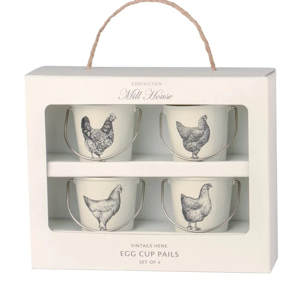 Vintage Hens Set Of 4 (White) Egg Cup Pails