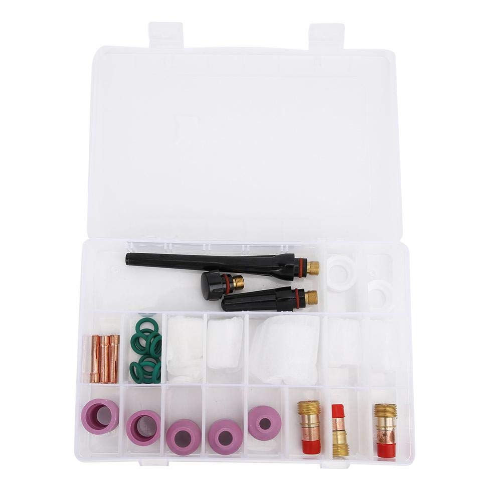 31PCS TIG Welding Torch Kit with Assorted Size Gas Lens Collet Body 6# 7# 8# 10# 12# Ceramic Nozzle Glass Cup for TIG Welding Projects