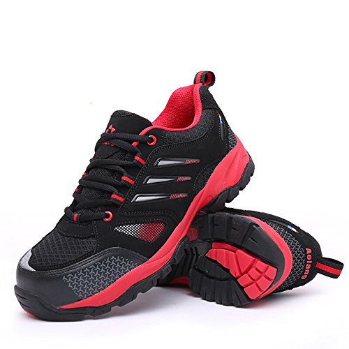 AiChuang unisex steel toe cap shoes industrial&construction shoes puncture proof safety shoes (10, black red)