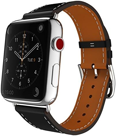 Apple Watch Band 42mm,Voken Genuine Leather iwatch Strap Replacement Band with Stainless Metal Clasp for Apple Watch Series 3/2/1 Sport and Edition (42mm Leather Black)