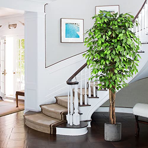 Keeplush Artificial Ficus Plants 210 cm High with Natural Wood Trunk, Artificial Tree with 1760 Leaves, Artificial Indoor for Living Room, Bedroom Decoration