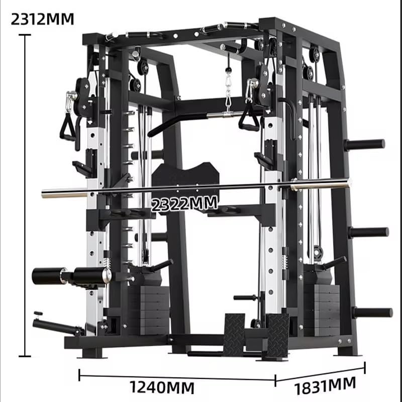 Multi-Function Smith Machine Power Rack with Cable Crossover | Full Body Home Gym Station | 231x183x124cm