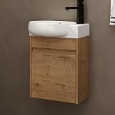 16 Inch Floating Bathroom Vanity with Sink for Small Space, 1 Door, Brown | Wall Mounted, Plywood, Single sink, Soft Close Door, Space-Saving Design