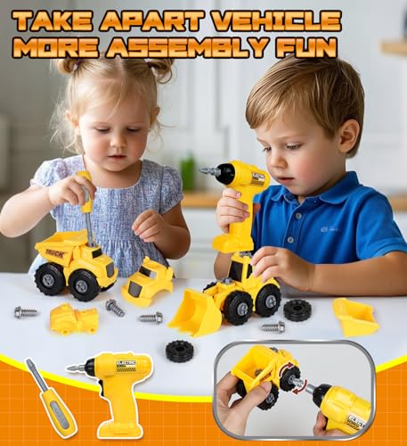 Lehoo Castle Kids Workbench, Tool Kit with Drill and Removable Construction Vehicle, 2in1 Toolbox and Tool Bench, STEM Educational Toys for 2-3 Years Old Kids