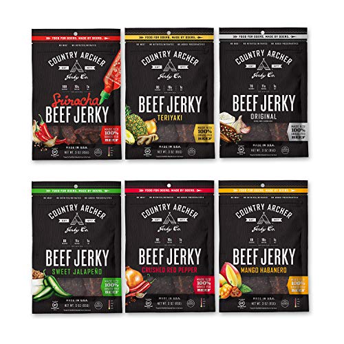 Beef Jerky Variety Pack by Country Archer, 6 Flavors, Gluten Free, 3