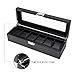 SWEETV Large Watch Organizer for Men - 6 Watches Slots, Luxury Faux Leather Watch Boxes Jewelry Display Case Storage w/Glass Top, Lockable Metal Buckle, Black