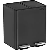 mVm Dual Trash Can, 8 (2x4) Gal 2 Compartment Trash Can with Steel Lids, Modern Kitchen Recycle Garbage Bin Office Trash Bin(Black)