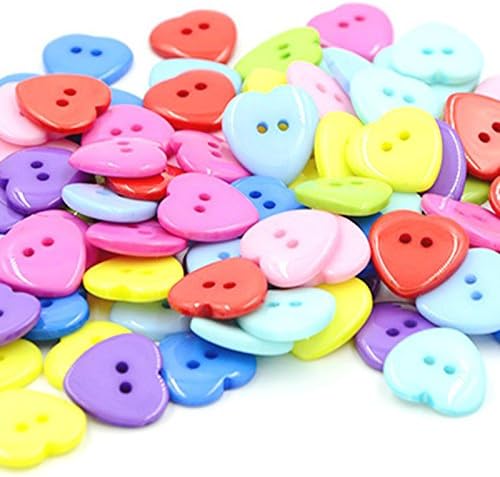 MSYOU 100 PCS 2 Holes Mixed Color Resin Buttons Heart Shape Buttons 15 mm Handmade Buttons for Knitting Sewing Scrapbooking DIY Craft