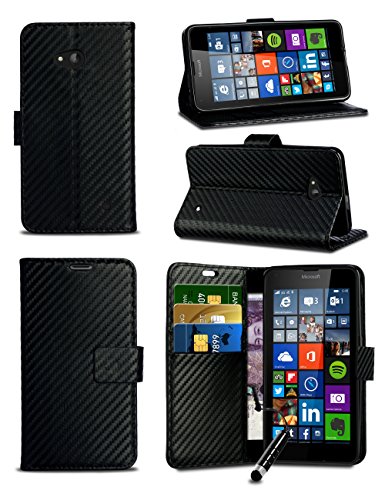 For Samsung Galaxy A6 PLUS (2018) SM-A605F - Black Flip Wallet Book Phone Case Carbon Fibre Effect Luxury Professional Classic Texture Style Phone Case Cover with Mini Stylus Pen