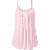 Air Curvey Camisole for Women Bulid in Bra Casual Flowy Cami Adjustable Spaghetti Strap Tank Top Pleated Loose Fit S-XXXXL