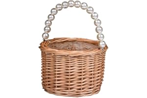 BETAULIFE Wicker Rattan Flower Girl Basket,Pearl Handle Flower Basket,Flower Girl Basket for Wedding and Home Decorations.