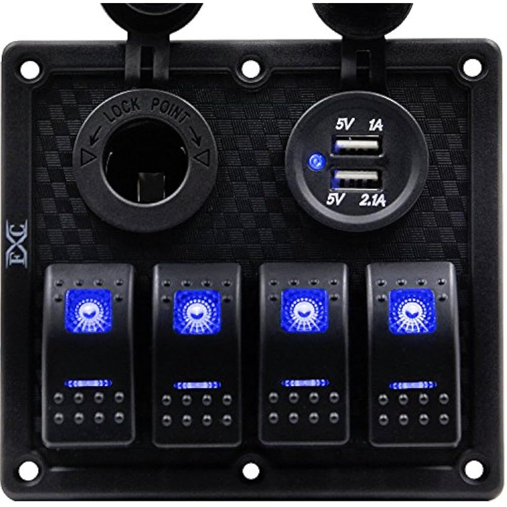 Waterproof Marine Boat Rocker Switch Panel 4 Gang With Dual USB Slot