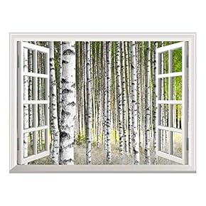 Removable Wall Sticker/Wall Mural - Birch Trees in Bright Sunshine in Late Summer | Creative Window View Home Decor/Wall Decor - 36"x48"