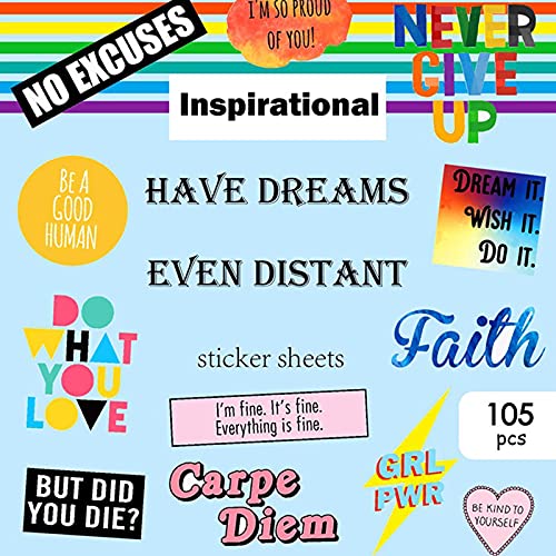 105 PCS Inspirational Stickers, Motivational Words Stickers for Teens Students Adults, Vinyl Waterproof Positive Inspiring Stickers for Water Bottles Laptop Computer, Sticker Sheets